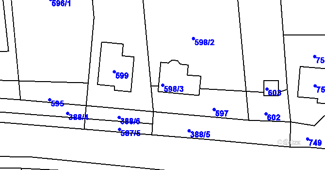 Parcela st. 598/3 v KÚ Žeravice, Katastrální mapa