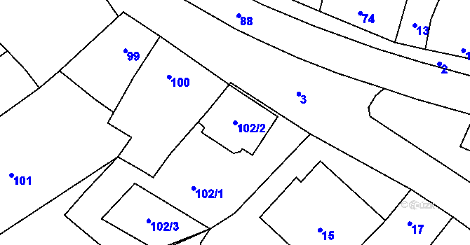 Parcela st. 102/2 v KÚ Žeravice, Katastrální mapa