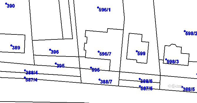 Parcela st. 596/7 v KÚ Žeravice, Katastrální mapa