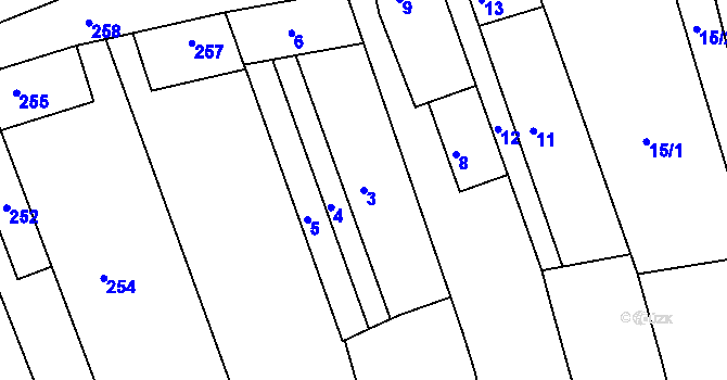 Parcela st. 3 v KÚ Žeraviny, Katastrální mapa