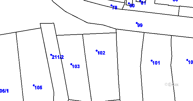 Parcela st. 102 v KÚ Žeraviny, Katastrální mapa