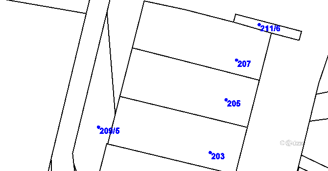 Parcela st. 206 v KÚ Žeraviny, Katastrální mapa