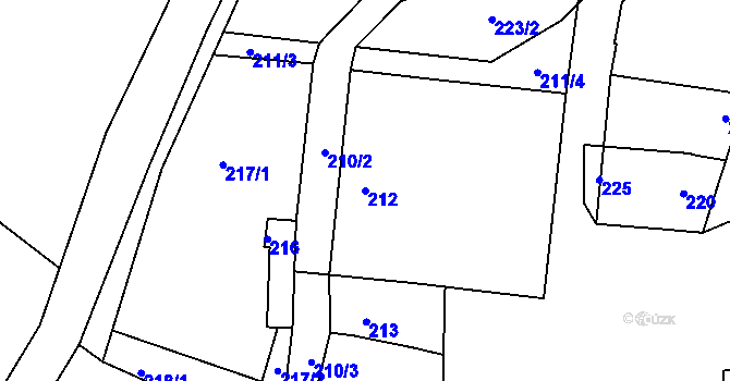 Parcela st. 212 v KÚ Žeraviny, Katastrální mapa