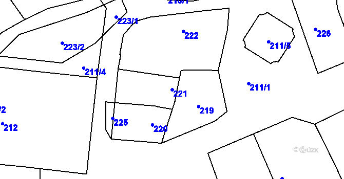 Parcela st. 221 v KÚ Žeraviny, Katastrální mapa