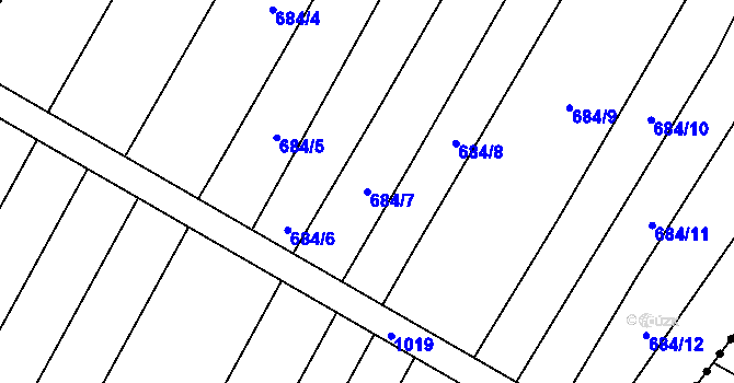 Parcela st. 684/7 v KÚ Žeraviny, Katastrální mapa