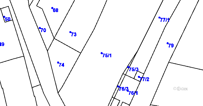 Parcela st. 75/1 v KÚ Žeraviny, Katastrální mapa