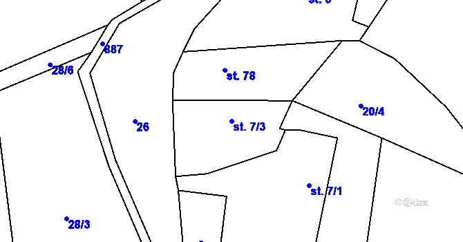 Parcela st. 7/3 v KÚ Žerčice, Katastrální mapa