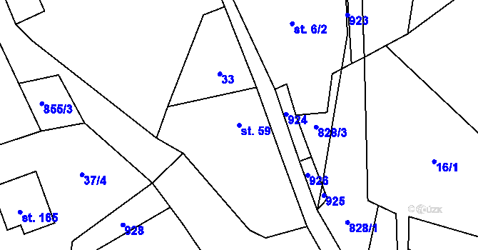 Parcela st. 59 v KÚ Žerčice, Katastrální mapa
