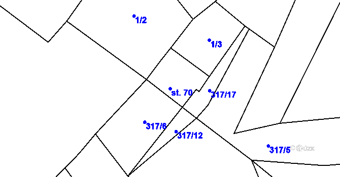 Parcela st. 70 v KÚ Žerčice, Katastrální mapa