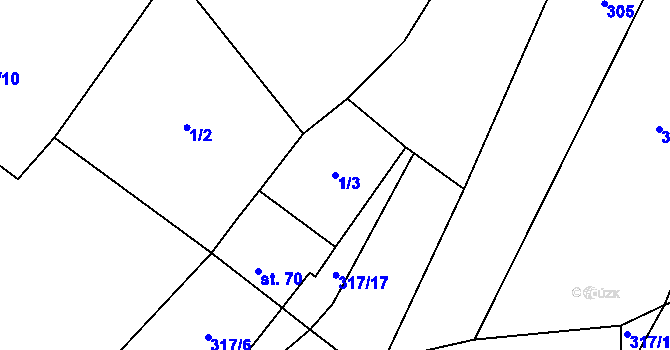 Parcela st. 1/3 v KÚ Žerčice, Katastrální mapa
