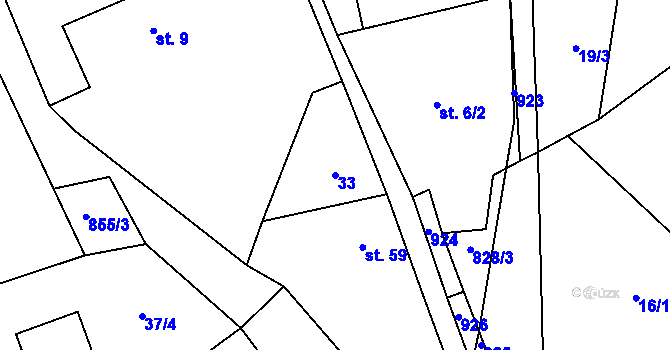 Parcela st. 33 v KÚ Žerčice, Katastrální mapa