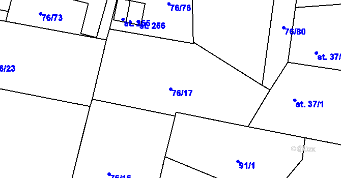 Parcela st. 76/17 v KÚ Žerčice, Katastrální mapa