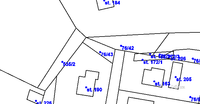 Parcela st. 76/43 v KÚ Žerčice, Katastrální mapa
