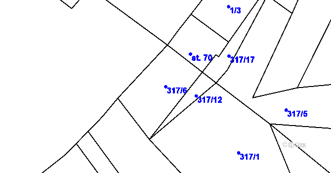 Parcela st. 317/6 v KÚ Žerčice, Katastrální mapa