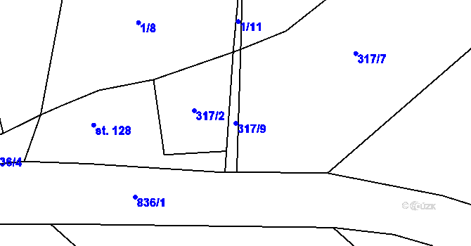 Parcela st. 317/9 v KÚ Žerčice, Katastrální mapa