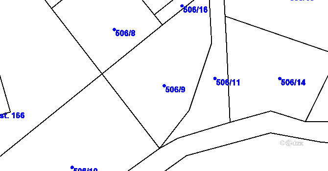 Parcela st. 506/9 v KÚ Žerčice, Katastrální mapa