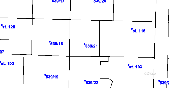 Parcela st. 539/21 v KÚ Žerčice, Katastrální mapa