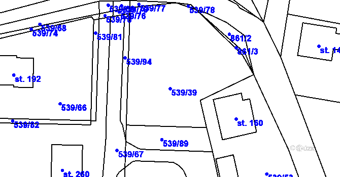 Parcela st. 539/39 v KÚ Žerčice, Katastrální mapa