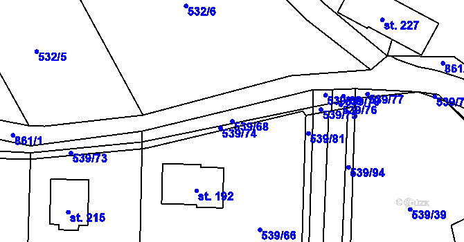 Parcela st. 539/68 v KÚ Žerčice, Katastrální mapa