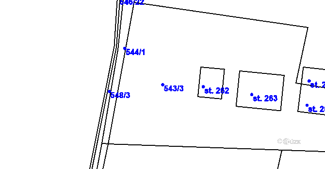 Parcela st. 543/3 v KÚ Žerčice, Katastrální mapa