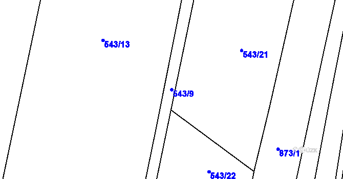 Parcela st. 543/9 v KÚ Žerčice, Katastrální mapa