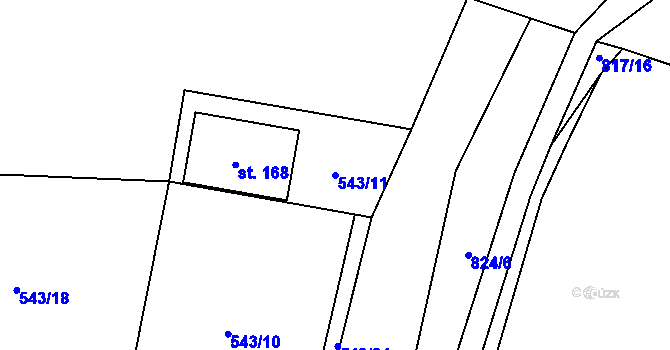 Parcela st. 543/11 v KÚ Žerčice, Katastrální mapa