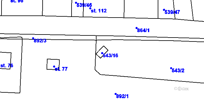 Parcela st. 543/16 v KÚ Žerčice, Katastrální mapa