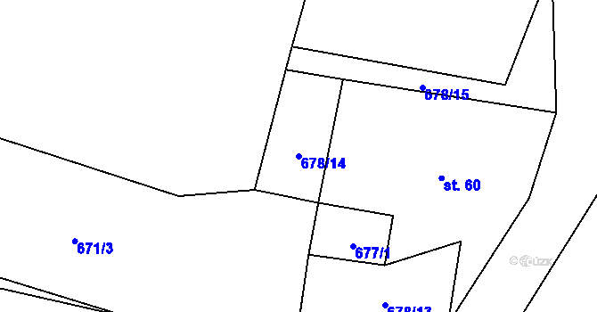 Parcela st. 678/14 v KÚ Žerčice, Katastrální mapa