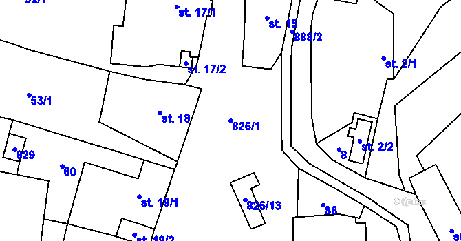 Parcela st. 826/1 v KÚ Žerčice, Katastrální mapa