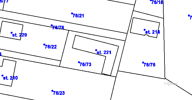 Parcela st. 221 v KÚ Žerčice, Katastrální mapa