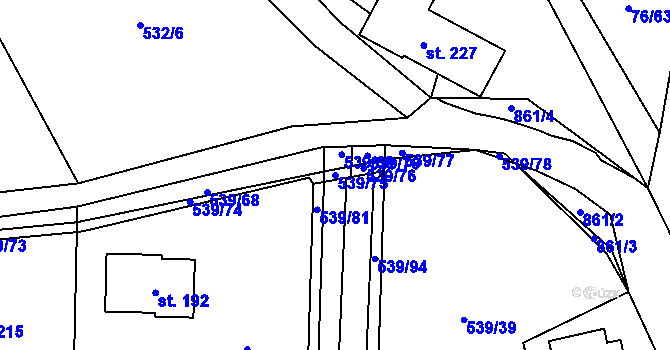 Parcela st. 539/75 v KÚ Žerčice, Katastrální mapa