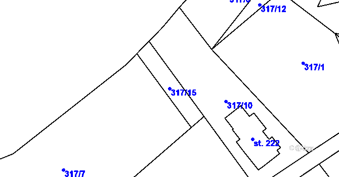 Parcela st. 317/15 v KÚ Žerčice, Katastrální mapa
