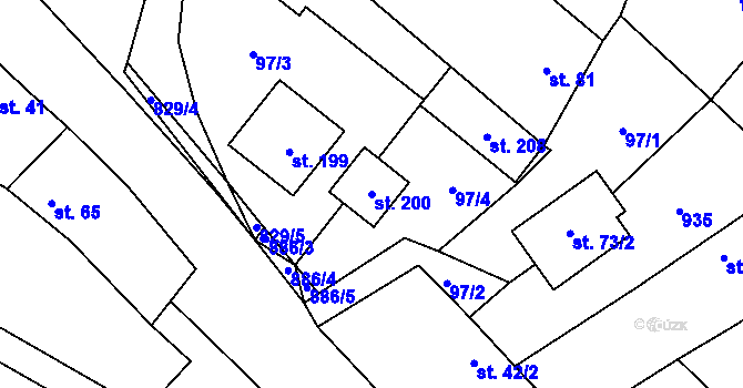 Parcela st. 200 v KÚ Žerčice, Katastrální mapa