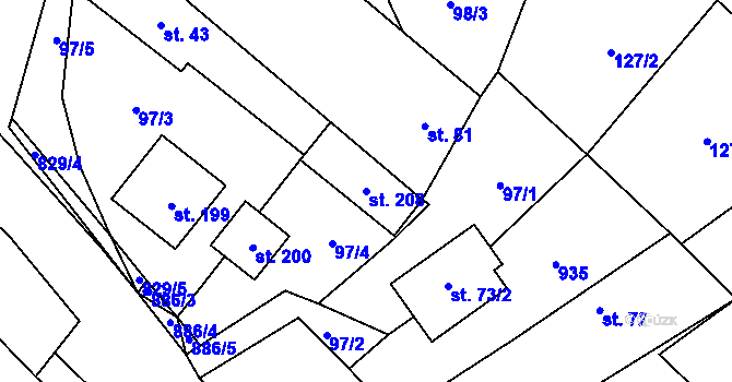 Parcela st. 208 v KÚ Žerčice, Katastrální mapa