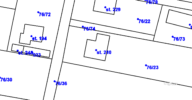 Parcela st. 210 v KÚ Žerčice, Katastrální mapa