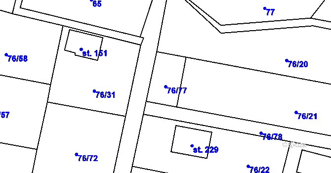 Parcela st. 76/77 v KÚ Žerčice, Katastrální mapa