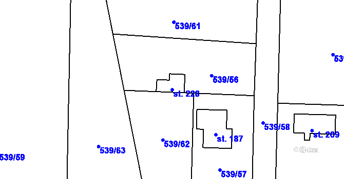 Parcela st. 228 v KÚ Žerčice, Katastrální mapa