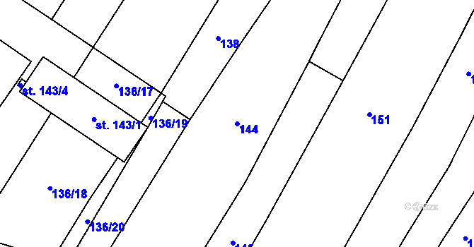 Parcela st. 144 v KÚ Žerčice, Katastrální mapa