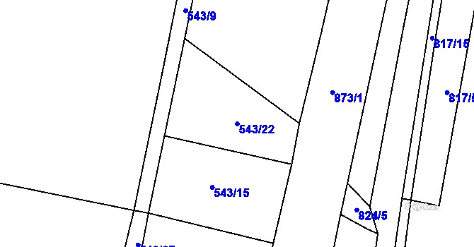 Parcela st. 543/22 v KÚ Žerčice, Katastrální mapa
