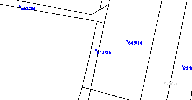 Parcela st. 543/25 v KÚ Žerčice, Katastrální mapa