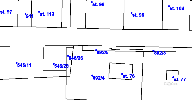 Parcela st. 892/5 v KÚ Žerčice, Katastrální mapa