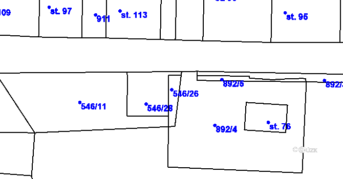 Parcela st. 546/26 v KÚ Žerčice, Katastrální mapa