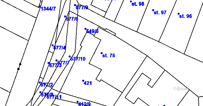 Parcela st. 75 v KÚ Hradíšťko, Katastrální mapa