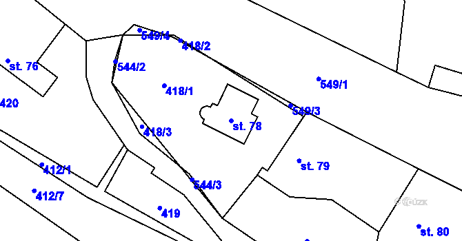 Parcela st. 78 v KÚ Hradíšťko, Katastrální mapa