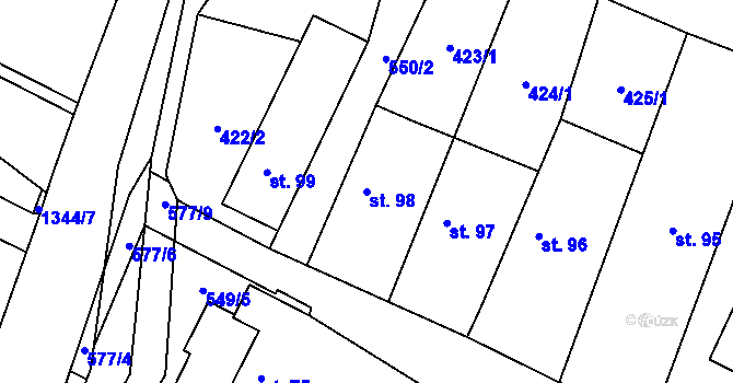 Parcela st. 98 v KÚ Hradíšťko, Katastrální mapa