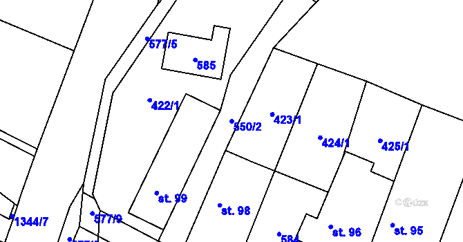 Parcela st. 550/2 v KÚ Hradíšťko, Katastrální mapa