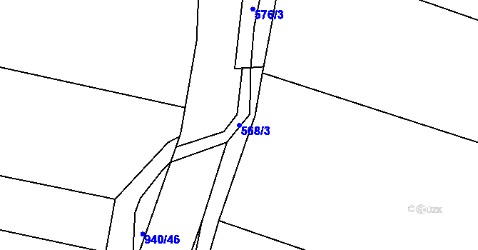 Parcela st. 568/3 v KÚ Hradíšťko, Katastrální mapa