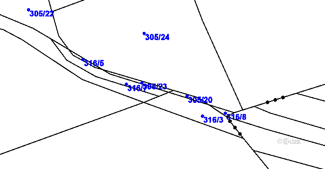 Parcela st. 305/19 v KÚ Hradíšťko, Katastrální mapa