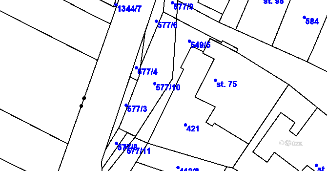 Parcela st. 577/10 v KÚ Hradíšťko, Katastrální mapa