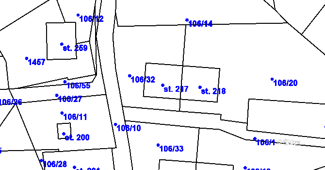 Parcela st. 217 v KÚ Žeretice, Katastrální mapa